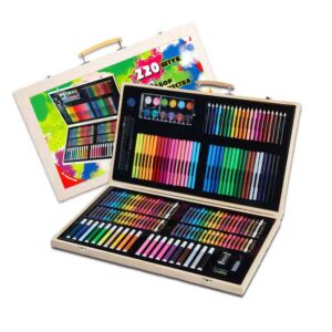 220-Piece Deluxe Wooden Art Set – Markers, Pencils, Crayons, Pastels, Watercolors